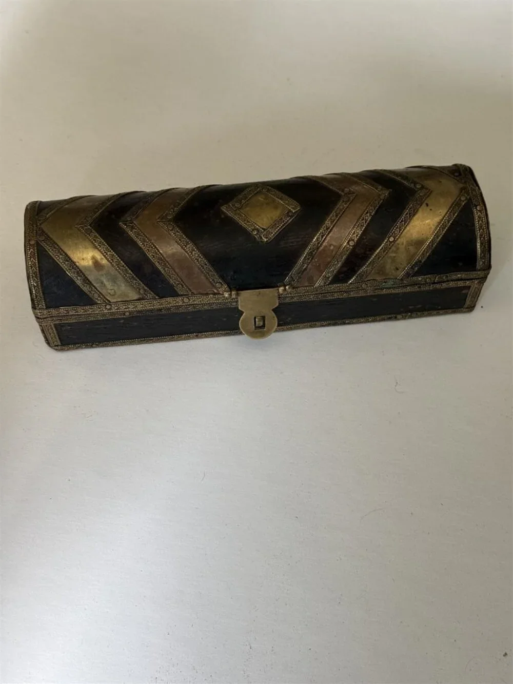 Vintage Wood Trinket Box Brass Trim and Details Made in India Rustic Asian